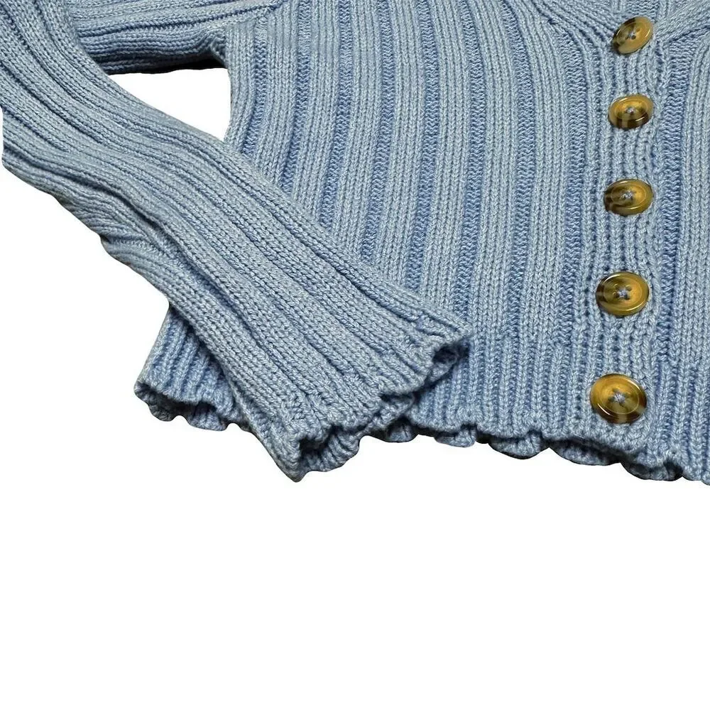 Class Act Girls' Blue Ribbed Cardigan Size 6-7 Heart Buttons - Picture 4 of 7